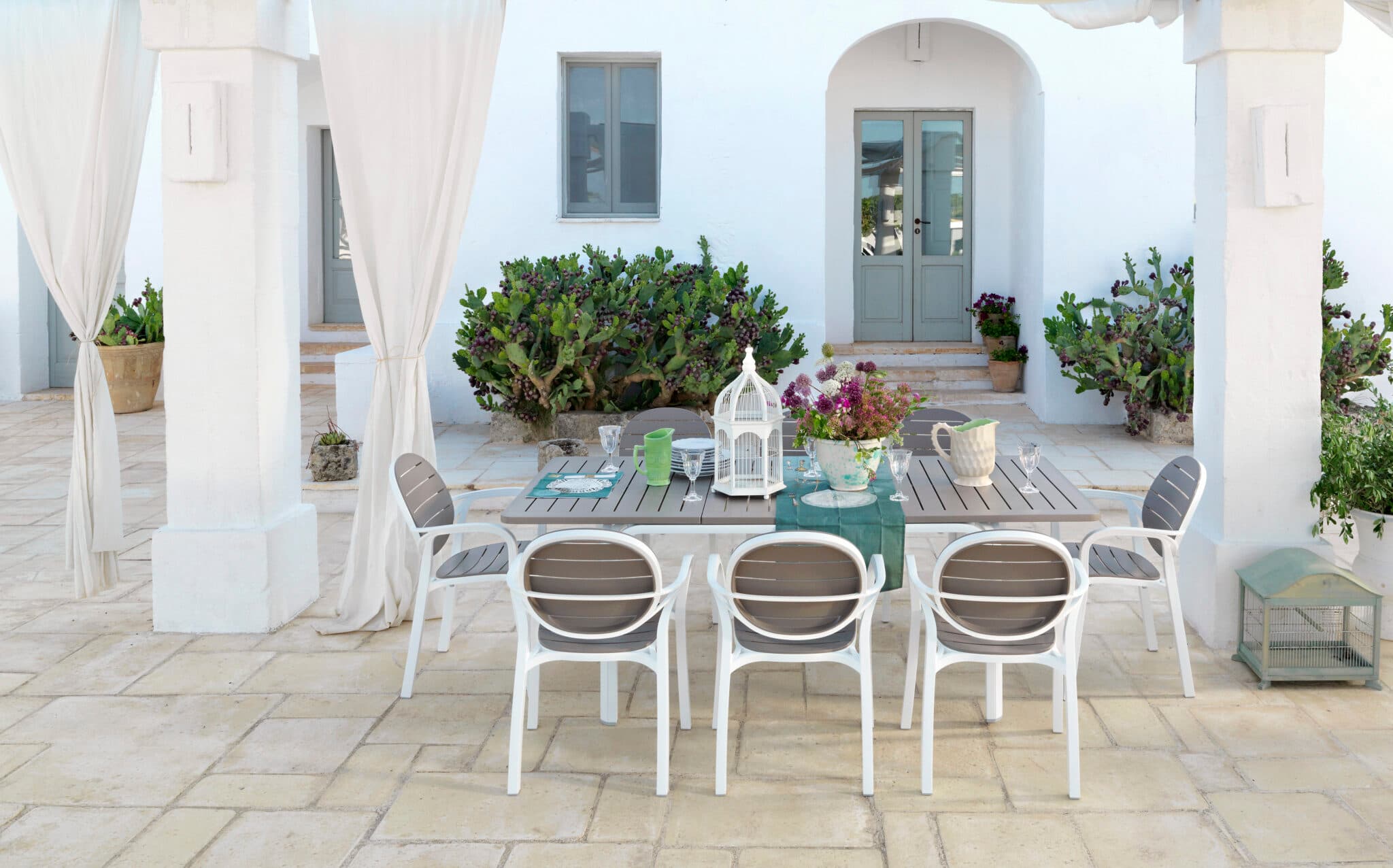 Alloro 140 Extending Dining Table + Palma Armchairs Set Nardi